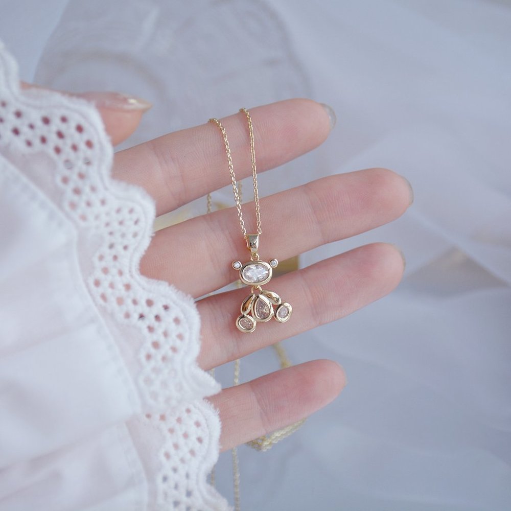 NEW 14K Gold Plated Diamond Bear Necklace - Picture 3 of 10